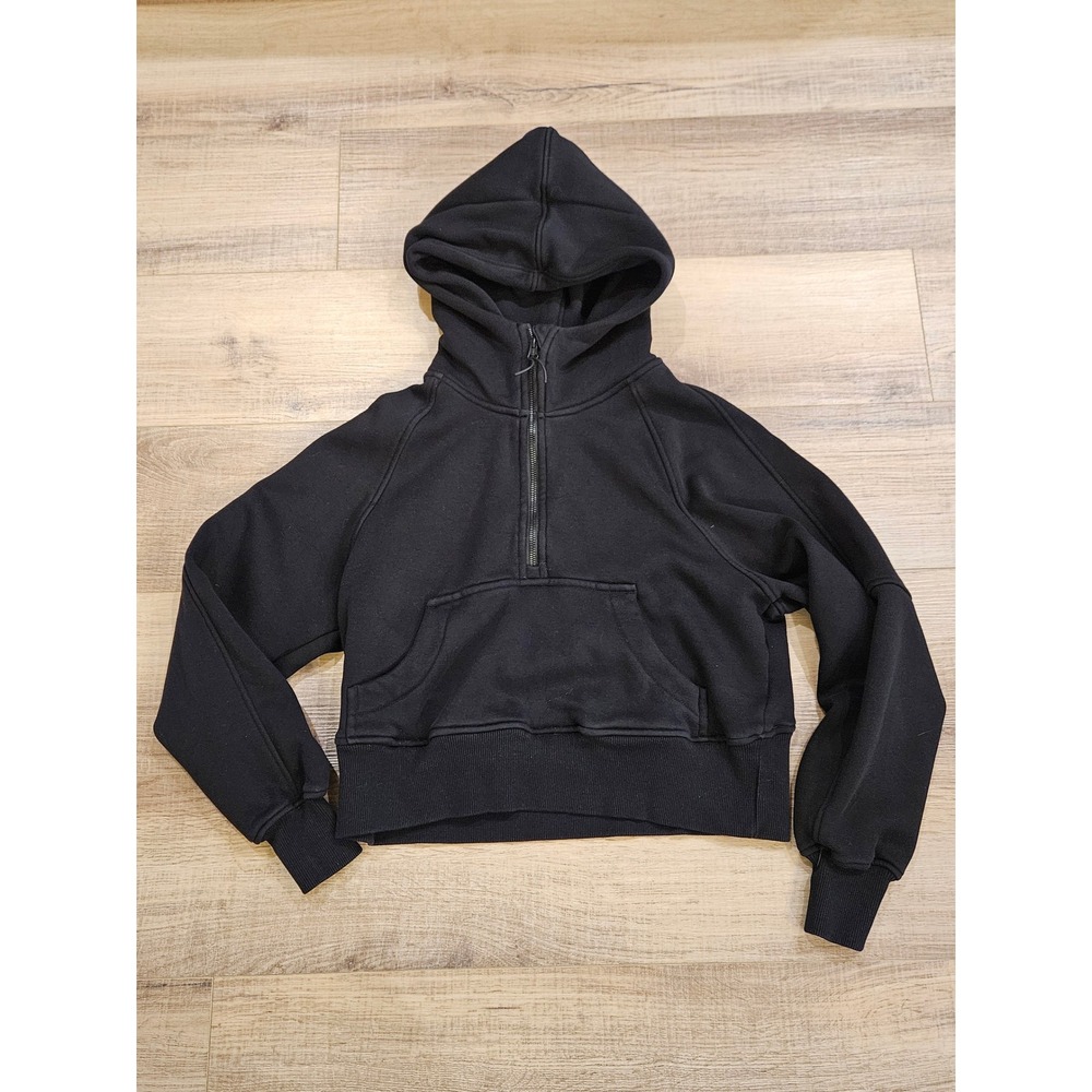 Three Nails Hoodie Womens Small Black Quarter Zip Cropped Heavyweight Fleece